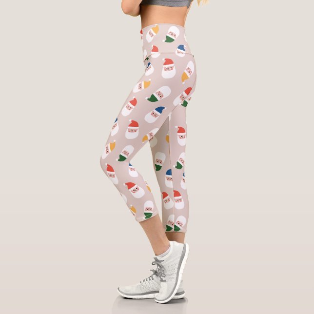 Cute Santa Faces Christmas Pattern Capri Leggings (Left)