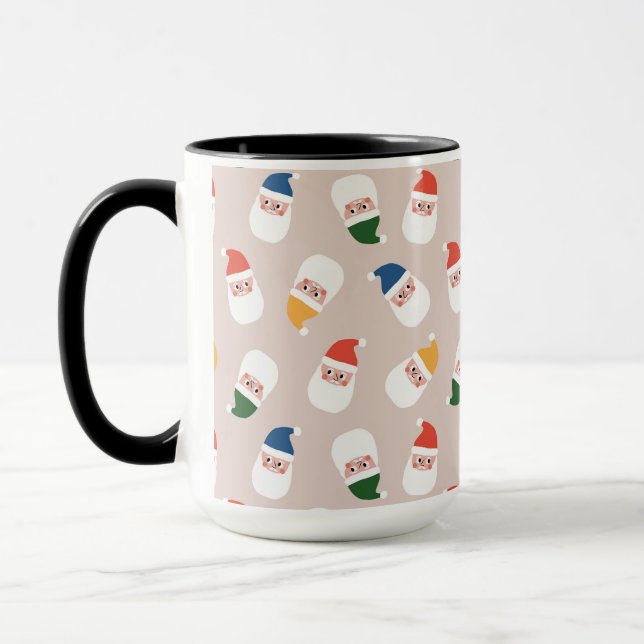 Cute Santa Faces Christmas Pattern Mug (Left)