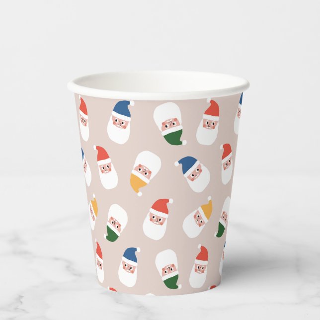 Cute Santa Faces Christmas Pattern Paper Cups (Front)