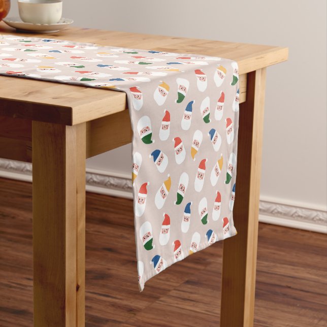 Cute Santa Faces Christmas Pattern Short Table Runner (In Situ)