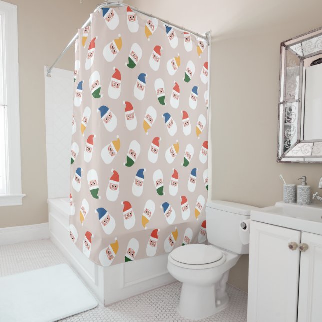 Cute Santa Faces Christmas Pattern Shower Curtain (In Situ)