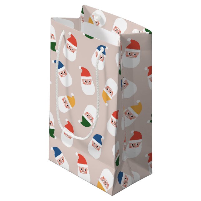 Cute Santa Faces Christmas Pattern Small Gift Bag (Front Angled)