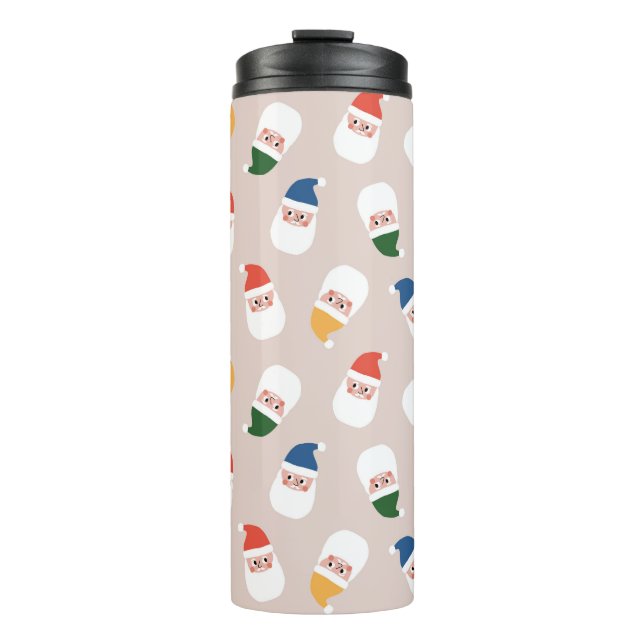 Cute Santa Faces Christmas Pattern Thermal Tumbler (Front)