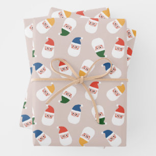 Cute Santa Faces Christmas Pattern Wrapping Paper Sheet