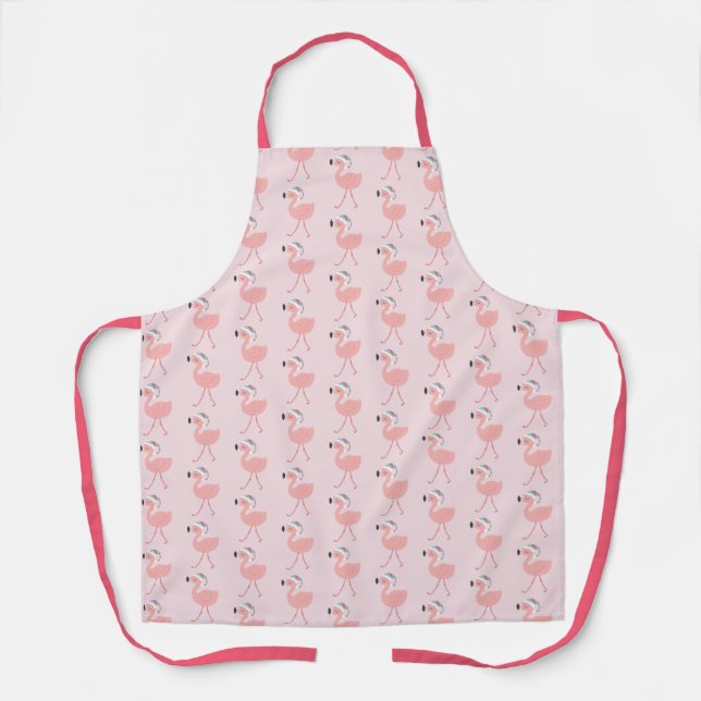 Cute Santa Flamingo Pattern - Pink Christmas Apron (Front)