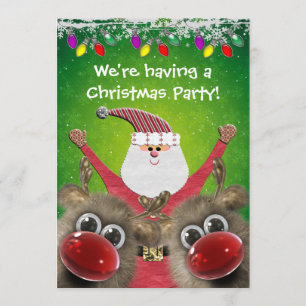 Cute Santa & Fluffy Rudolphs Christmas Party Invitation
