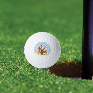 Cute Santa Folk Art Kids Christmas Snowflakes Golf Balls