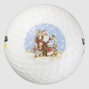 Cute Santa Folk Art Kids Christmas Snowflakes Golf Balls