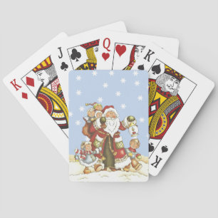 Cute Santa Folk Art Kids Christmas Snowflakes Playing Cards