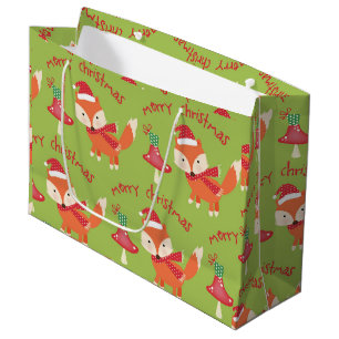 Cute Santa Fox Merry Christmas Large Gift Bag