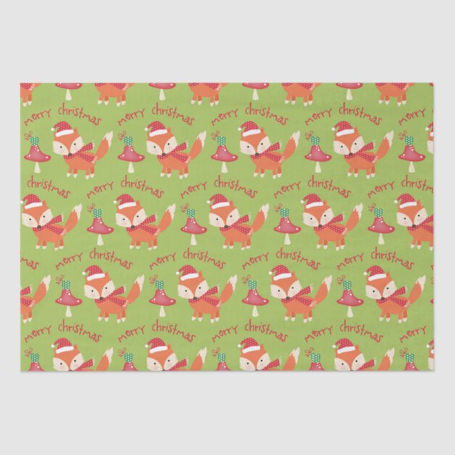 Cute Santa Fox Merry Christmas  Tissue Paper (Front)
