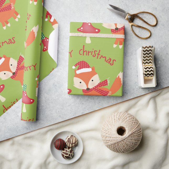 Cute Santa Fox Merry Christmas Wrapping Paper (Crafts)