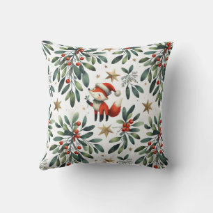 Cute Santa Fox Mistletoe branch Cushion