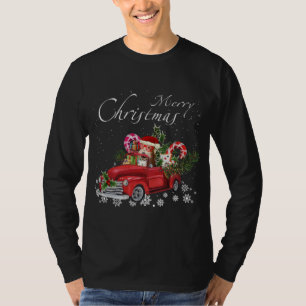 Cute Santa Fox Terrier Riding Red Truck Merry Chri T-Shirt