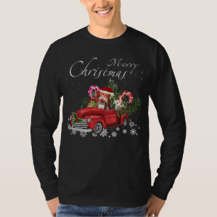 Cute Santa Fox Terrier Riding Red Truck Merry Chri T-Shirt