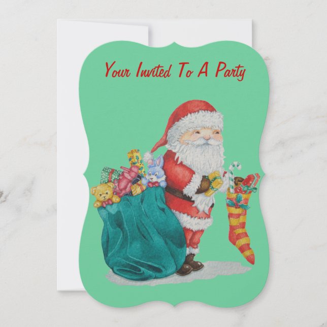 Cute santa  getting ready for christmas invitation (Front)