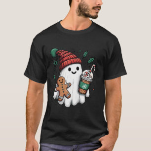 Cute Santa Ghost Drinking Coffee Ice Coffee Latte T-Shirt