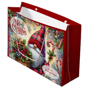 Cute Santa Gnome Christmas Large Gift Bag