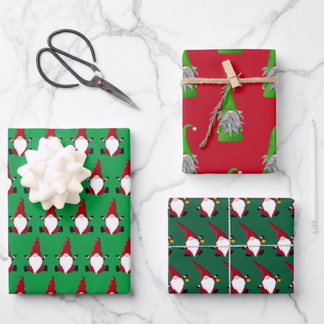 Cute Santa Gnome Wrapping Paper Sheets (Front)