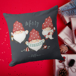 Cute Santa Gnomes Merry Christmas Custom Navy Cushion