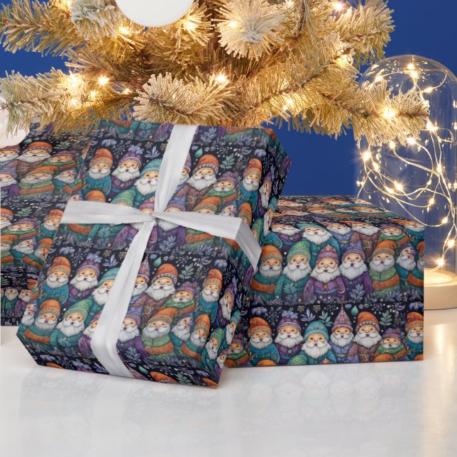 Cute Santa Gnomes  Wrapping Paper (Holidays)