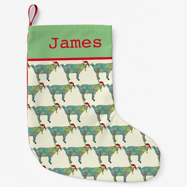Cute Santa Goat Personalised  Small Christmas Stocking (Front)
