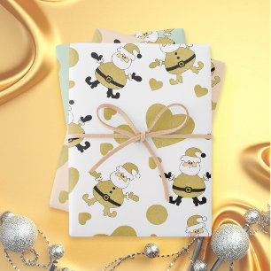 Cute Santa Gold Hearts  Wrapping Paper Sheet