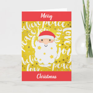 Cute Santa Gold Star Christmas Holiday Card