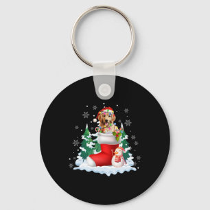 Cute Santa Golden Retriever In Christmas Socks Dog Key Ring
