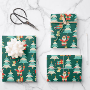 Cute Santa green Christmas colourful scene  Wrapping Paper Sheet