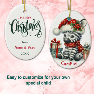 Cute Santa Hat Baby Zebra Christmas Ceramic Tree Decoration