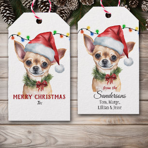 Cute Santa Hat Chihuahua Dog Christmas Gift Tags