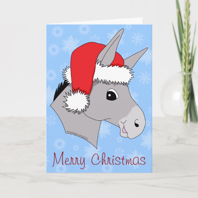 Cute Santa Hat Christmas Donkey Holiday Card (Front)