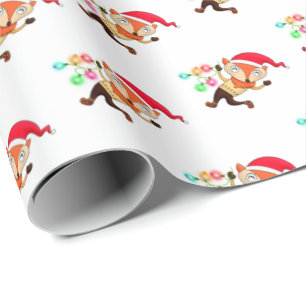 Cute Santa Hat Christmas Fox Wrapping Paper