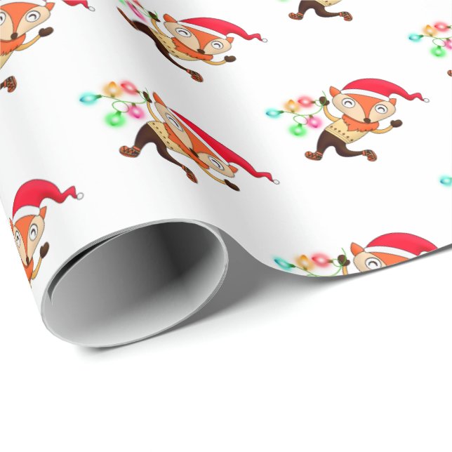 Cute Santa Hat Christmas Fox Wrapping Paper (Roll Corner)