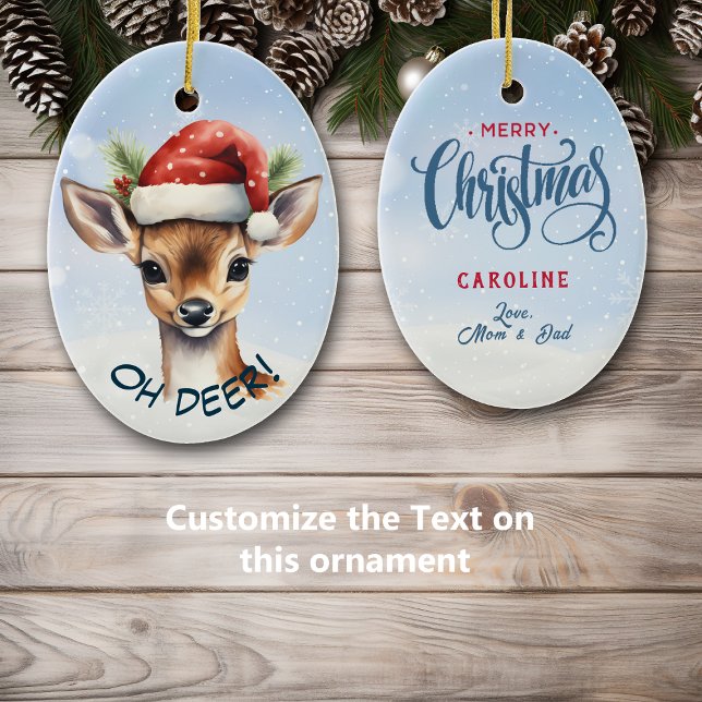 Cute Santa Hat Deer Fawn Kids Ceramic Tree Decoration (Creator Uploaded)