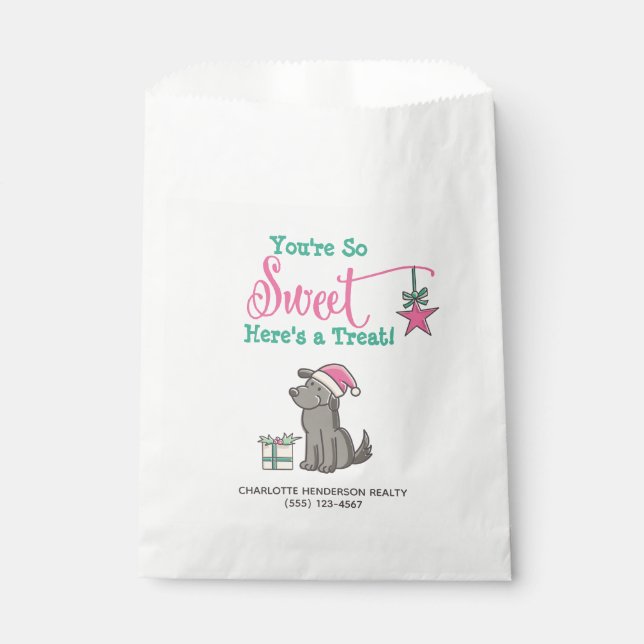 Cute Santa Hat Dog Here's a Treat Sweet Favour Bags (Front)
