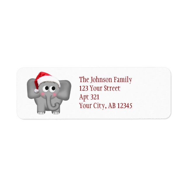 Cute Santa Hat Elephant - Christmas Address Labels (Front)