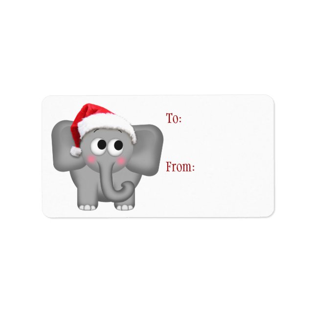 Cute Santa Hat Elephant - Christmas Gift Labels (Front)