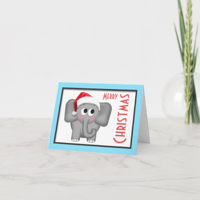 Cute Santa Hat Elephant "Merry Christmas" Card (Front)