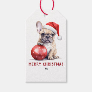 Cute Santa Hat French Bulldog Christmas Gift Tags