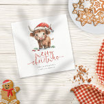 Cute Santa Hat Highland Cow Name Merry Christmas Napkin<br><div class="desc">Cute Santa Hat Highland Cow Name Merry Christmas. Festive cuteness for your holiday table,  with this fun design with a sweet highland cow in his Santa hat. Merry Christmas is in a set stylish script and personalise your name beneath.</div>