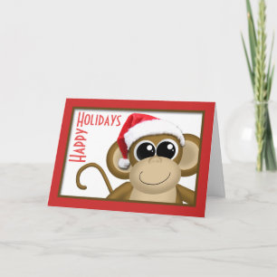 Cute Santa Hat Monkey "Happy Holidays" Card