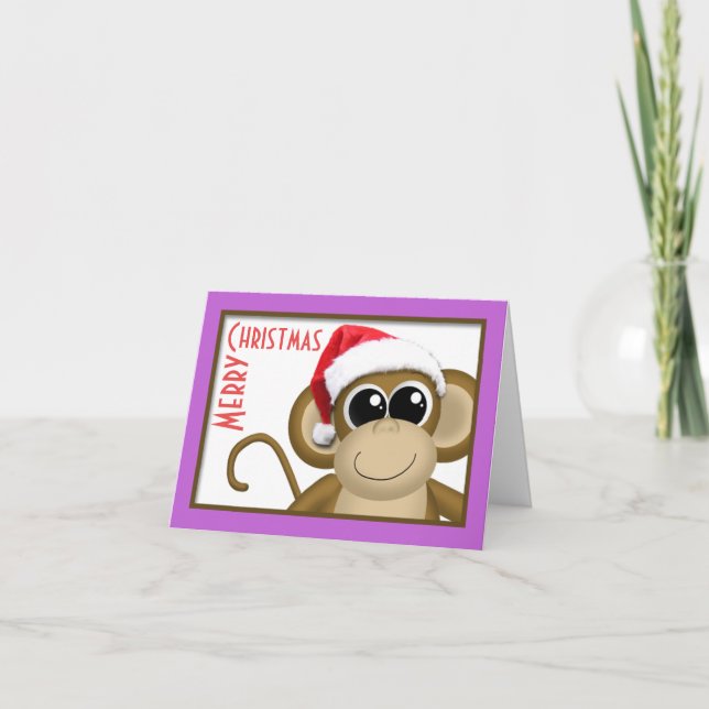 Cute Santa Hat Monkey "Merry Christmas" Card (Front)