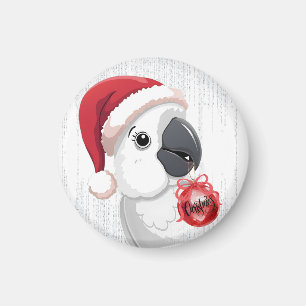Cute Santa Hat Parrot Red Bow Red/White Christmas Magnet