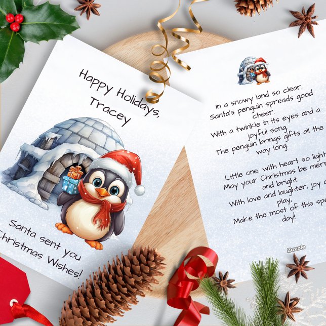 Cute Santa Hat Penguin Snowflakes Kids Christmas Holiday Card (Creator Uploaded)