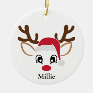 Cute Santa Hat Reindeer Christmas Ceramic Tree Decoration