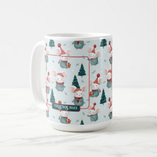 Cute Santa Hat White Mice Christmas Photo Coffee Mug