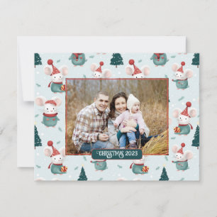 Cute Santa Hat White Mice Christmas Photo Holiday Card