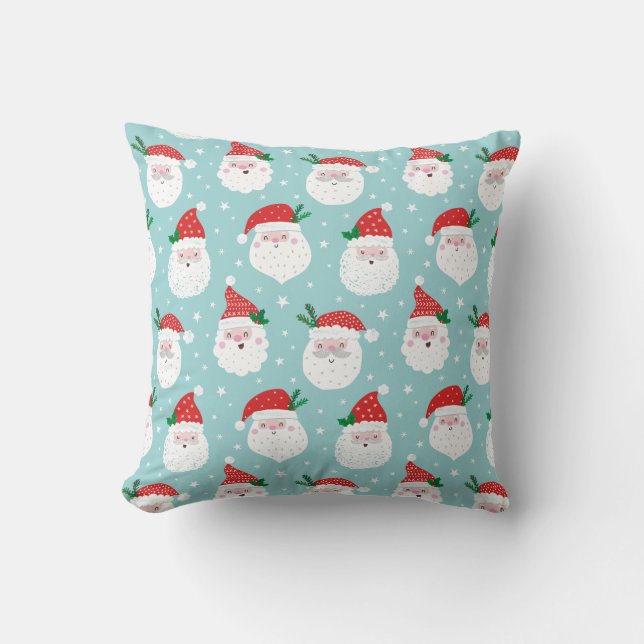 Cute Santa heads on mint Cushion (Front)